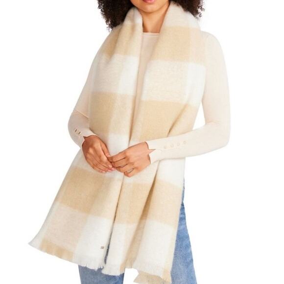Steve Madden Tan Two-Tone Buffalo Check Blanket Scarf NWT - Picture 1 of 7
